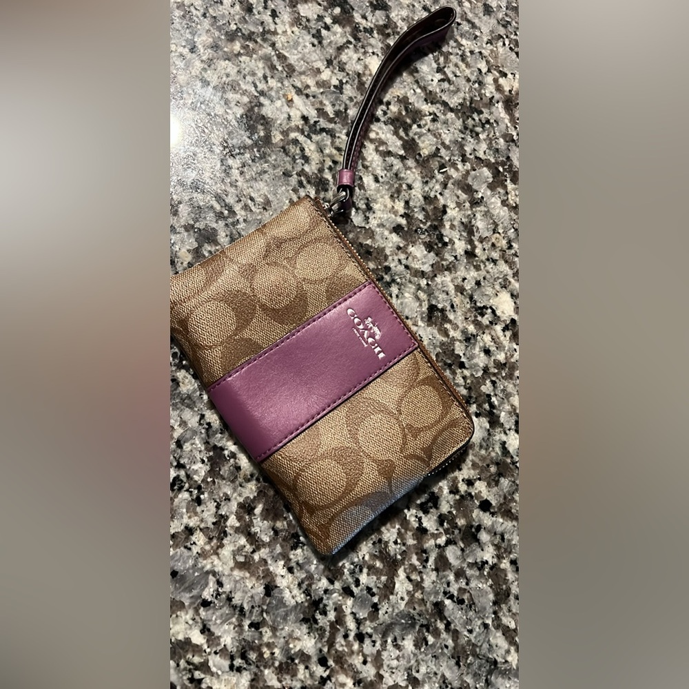 Coach Tan and Purple Wristlet